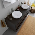 Vasque lavabo rond design � poser lave main fonte min�rale salle de bain - blanc mat - diam�tre 40cm ...