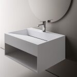 Bernstein - vasque murale lavabo suspendu blanc mat fonte minrale + espace de rangement - 60x46x28cm ...