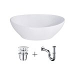 Homelody - vasque salle de bain lavabo vasque en c�ramique blanc vasque � poser ovale avec bonde siphon ...