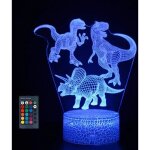 Veilleuse dinosaure pour enfants, tactile 3d et t�l�commande, 16 couleurs changeantes, intensit� r�glable, ...