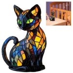 Veilleuse lampe  vitrail d'animaux - lampe de chat en vitrail vintage table de chevet d'animaux  la ...