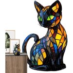 Veilleuse lampe � vitrail d'animaux - lampe de chat en vitrail vintage table de chevet d'animaux � la ...