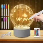 Veilleuse led en acrylique, lampe led crative diy avec tlcommande et stylo effaable, veilleuse personnalis ...
