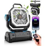 Ventilateur de camping, [20000mah] fan rechargeable avec lumi�re, ledrotation � 270�, silencieux ventilo ...