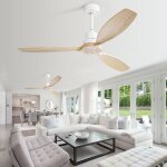 Ventilateur de plafond 52 , 6 vitesses, sans lumire, avec pales en bois massif, telecomando