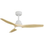 Ventilateur de plafond balcony s �132 cm blanc / pales bois clair ? moteur dc silencieux, led 20 w, ip44 ...