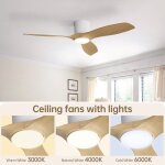 Ventilateur de plafond avec éclairage et télécommande, blanc, 132 cm, 3 pales abs Ventilateur de plafond avec éclairage et télécommande, blanc, 132 cm, 3 pales abs