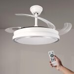 Ventilateur de plafond avec hotte blanche, clairage led, tlcommande, moteur cc, 6 vitesses, silencieux, ...
