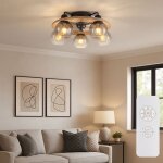 Ventilateur de plafond led avec tlcommande plafonnier bois lampe de ventilateur verre fum, mtal verre, ...