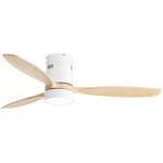 Ventilateur de plafond avec lumi�re led 18w, 3 pales en bois massif 52 pouces, t�l�commande, moteur cc ...