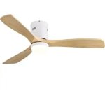 Ventilateur plafond avec lumi�re led, 3 couleurs, 52 pouces 3 pales en bois massif, 6 vitesses, moteur ...