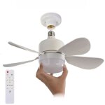 Ventilateur de plafond moderne avec t�l�commande � m�moire de forme, 3 vitesses r�glables, 5 pales, douille ...