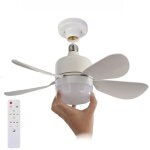 Ventilateur de plafond moderne avec tlcommande  mmoire de forme, 3 vitesses rglables, 5 pales, douille ...