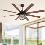 Ventilateur de plafond sofucor 167, 64 cm noir � 8 pales avec ampoule e26 et t�l�commande pour salon ...