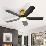 Ventilateur de plafond sofucor avec �clairage, dc, 106, 6 cm, 5 pales en abs - noir - or