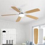 Ventilateur de plafond sofucor avec �clairage et t�l�commande, dc, 132 cm, 5 pales bicolores, blanc