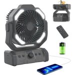 Ventilateur portable 20 000 mah, aliment� par batterie rechargeable, noir, avec �clairage led, t�l�commande, ...