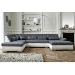 Lisa design - vermont - canap panoramique d'angle gauche - 7 places - xxl - blanc / gris