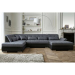 Lisa design - vermont - canap panoramique d'angle gauche - 7 places - xxl - noir / gris