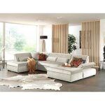Lisa design - vermont - canap� panoramique d'angle gauche - 7 places - xxl - en velours - beige