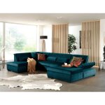 Lisa design - vermont - canapé panoramique d'angle gauche - 7 places - xxl - en velours - bleu canard ... Lisa design - vermont - canapé panoramique d'angle gauche - 7 places - xxl - en velours - bleu canard ...