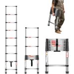 Echelle telescopique, 2540 mm, escabeau extensible en acier inoxydable, capacite de charge 150 kg 75, ...