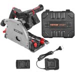 Vevor scie circulaire sans fil, lame 139, 7 mm, kit scie a rail plongeante sans balais, batteries 4 ah ...