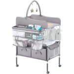 Vevor table a langer pliable, plan a langer 2 tiroirs en tissu, panier lateral et tringle de suspension, ...