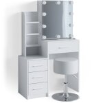 Vicco - coiffeuse conrada, blanc, 80 cm avec �clairage led et tabouret