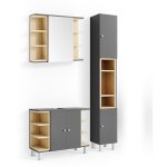 Vicco - ensemble de meubles de salle de bain aquis, anthracite, 3 pices, avec armoire haute