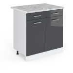 Vicco - meuble cuisine r - line, anthracite haute brillance, 80 cm, pt marbre