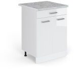 Meuble cuisine r - line, blanc haute brillance, 60 cm avec tiroir, pt marbre vicco