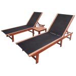 Vidaxl - lot de 2 transats de jardin bain de soleil chaises longue et table bois d'acacia solide et textilne ...