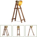 Vidaxl abat - jour en fer - lampadaire laiton e27 bois de manguier massif