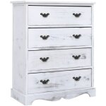 Vidaxl ? commode blanche 60x30x75 cm ? 4 tiroirs en bois de paulownia et peuplier ? meuble de rangement ...