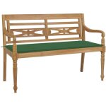 Vidaxl - banc batavia avec coussin vert 120 cm bois de teck massif
