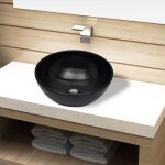 Bassin d'vier rond cramique noir pour salle de bain vidaxl