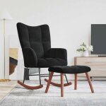 Chaise � bascule avec repose - pied noir velours