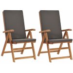 Vidaxl - chaises inclinables 2 pcs avec coussins teck solide gris Vidaxl - chaises inclinables 2 pcs avec coussins teck solide gris