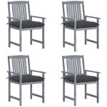 Vidaxl - chaises de jardin et coussins lot de 4 gris bois acacia massif Vidaxl - chaises de jardin et coussins lot de 4 gris bois acacia massif