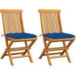 Vidaxl - chaises de jardin et coussins bleu lot de 2 bois de teck massif