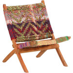 Vidaxl ? chaise de jardin pliante multicolore en tissu chindi ? cadre en bois d'acacia massif ? design ...