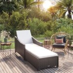 Vidaxl ? transat r�sine tress�e noire avec coussin blanc cass� ? dossier r�glable et accoudoirs coulissants ...
