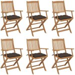 Vidaxl - chaises pliables de jardin lot de 6 avec coussins bois d'acacia