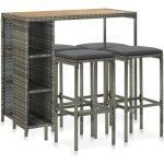 Meuble de bar de jardin 5 pcs et coussins r�sine tress�e gris