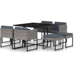 Vidaxl - salon de jardin 9 pcs avec coussins rsine tresse gris