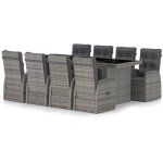 Vidaxl ? ensemble table et chaise de jardin 9 pi�ces ? r�sine tress�e gris ? coussins amovibles ? cadre ...