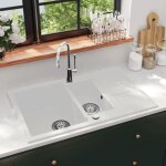 �vier de cuisine granit double lavabo blanc vidaxl