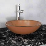 Vidaxl ? vasque � poser en verre tremp� 42 cm ? finition marron ? trou de vidange 4, 5 cm ? installation ...