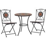 Lgant bistrot extrieur avec table en mosaque + 2 chaises de diffrentes couleurs couleur : orange